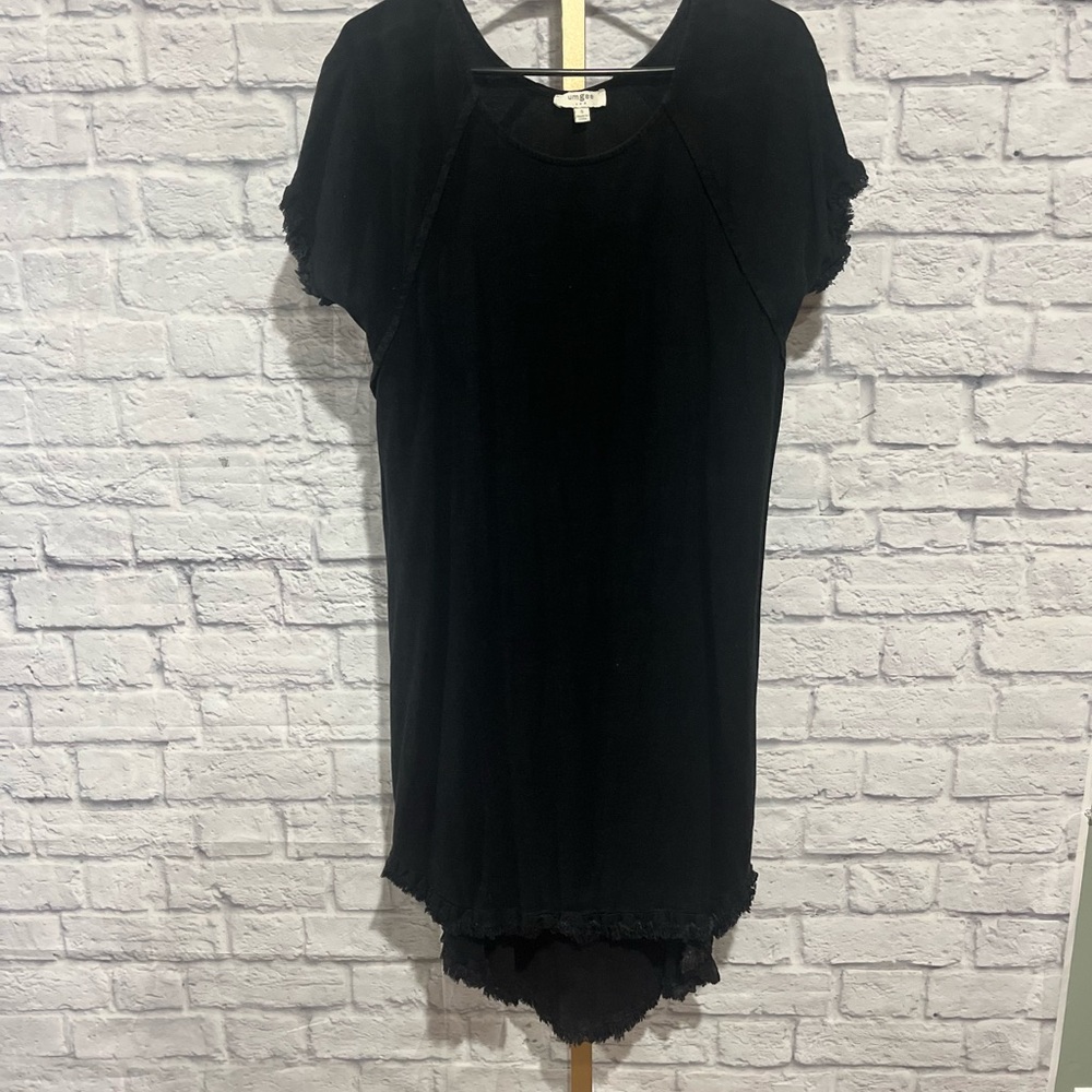 Umgee small black linen cotton ruffle sleeve dress babydoll round neck boho